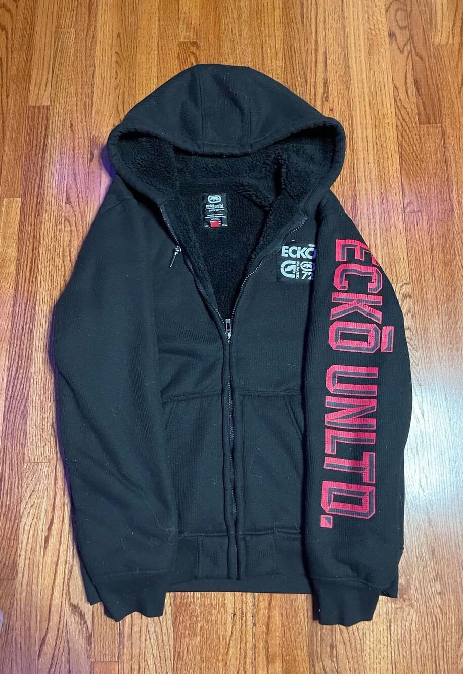 Ecko Unltd Zip-Up Hoodie Size M Black Sherpa Lined